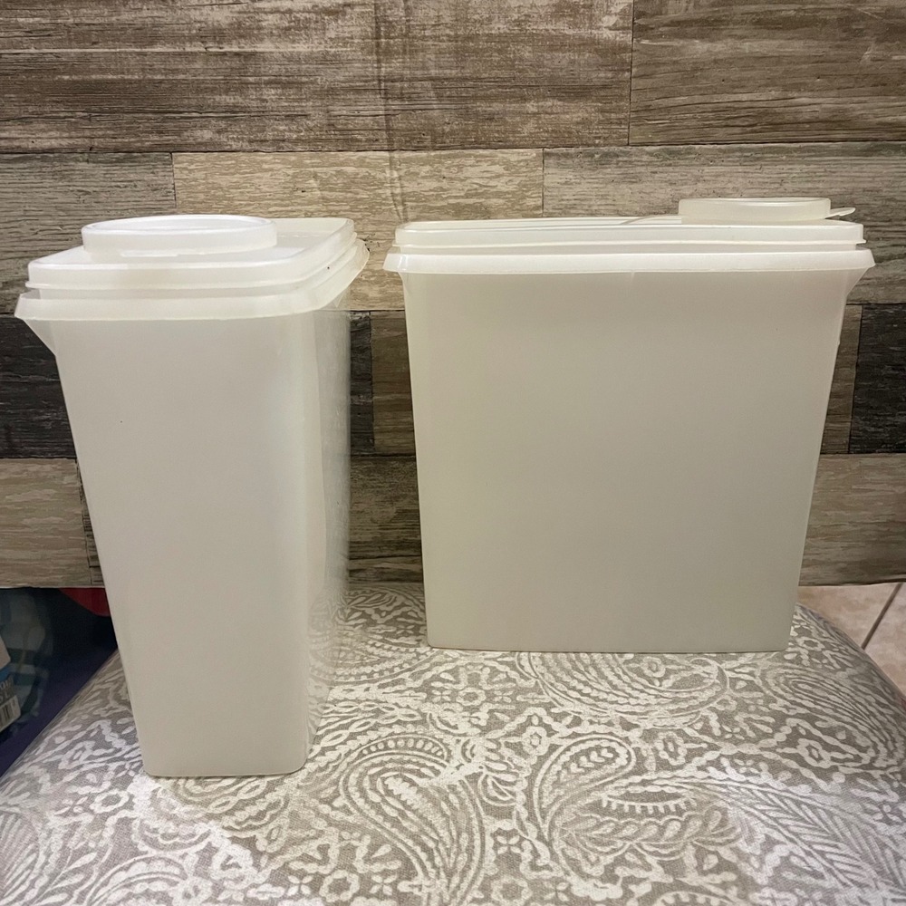 Vintage Tupperware Modular Mates White Cereal Dispenser Container Set of 2